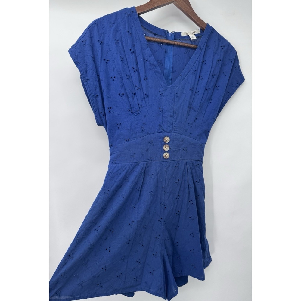 Small Blue Eyelet Romper Miami cottagecore tie back beachy nautical‎ ptp 17in